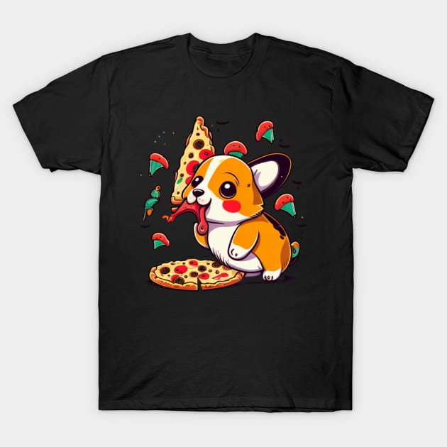 kawaii cute corgi eating pizza T-Shirt by YuriArt